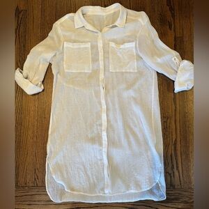 Seafolly Australia White Sheer White Linen Style Cover Up Button Down Sz XS